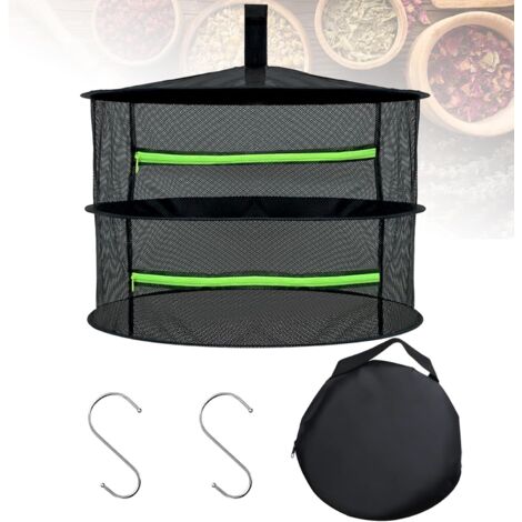 [MAI USATO]Rete per essiccazione delle erbe a 2 strati, essiccatore per erbe pieghevole, essiccatore per erbe appeso con ganci a S e borsa portaoggetti per essiccare fiori, semi, erbe aromatiche, pesc