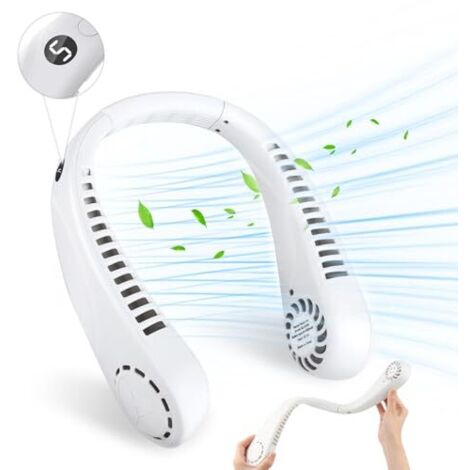 [MAI USATO]Ventilatore da collo, mini ventilatore senza foglie, regolabile a 360°, 5 velocità, 3000 mAh, ventilatore portatile ricaricabile tramite USB, per sport, ufficio, viaggi