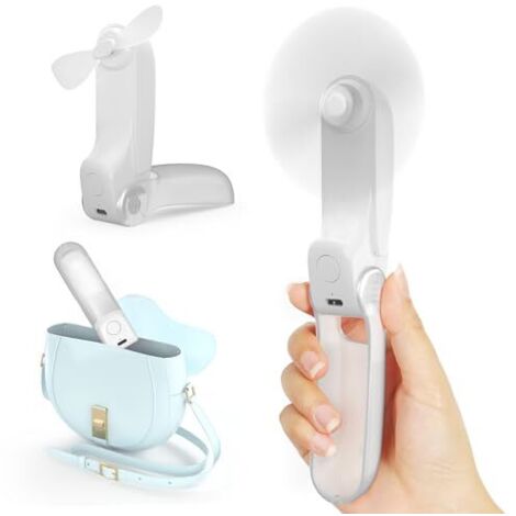 [MAI USATO]Ventilatore portatile 3 in 1 Mini Ventilatore portatile 2 velocità del vento 8 ore USB ricaricabile Ventilatore portatile con Power Bank per viaggio ufficio esterno estate bianco