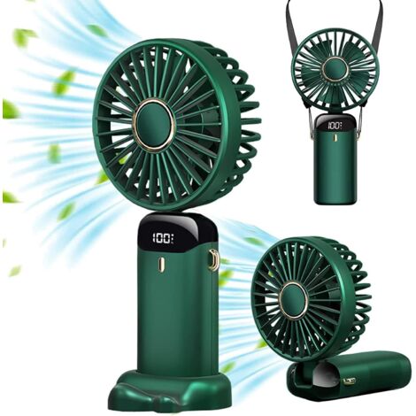 [MAI USATO]Ventilatore portatile USB ricaricabile bianco generico, mini ventilatore da scrivania portatile, 5 velocità con base, display LED, silenzioso, pieghevole 800 mAh, (verde)