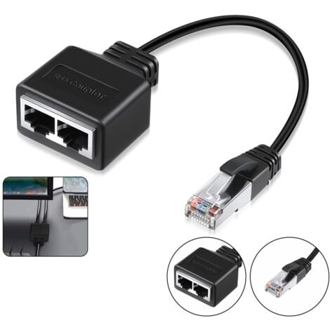 DPZO [MAI UTILIZZATO] Adattatore splitter RJ45, accoppiatore RJ45, adattatore splitter Ethernet LAN RJ45 da 1 a 2 cavi, adattatore splitter per cavo di rete per Ethernet Cat5, Cat5e, Cat6, Cat7