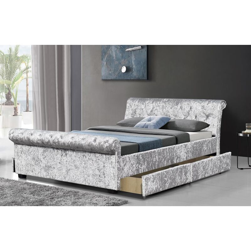Cherry Tree Furniture Maia Luxurious Silver Crushed Velvet Sleigh