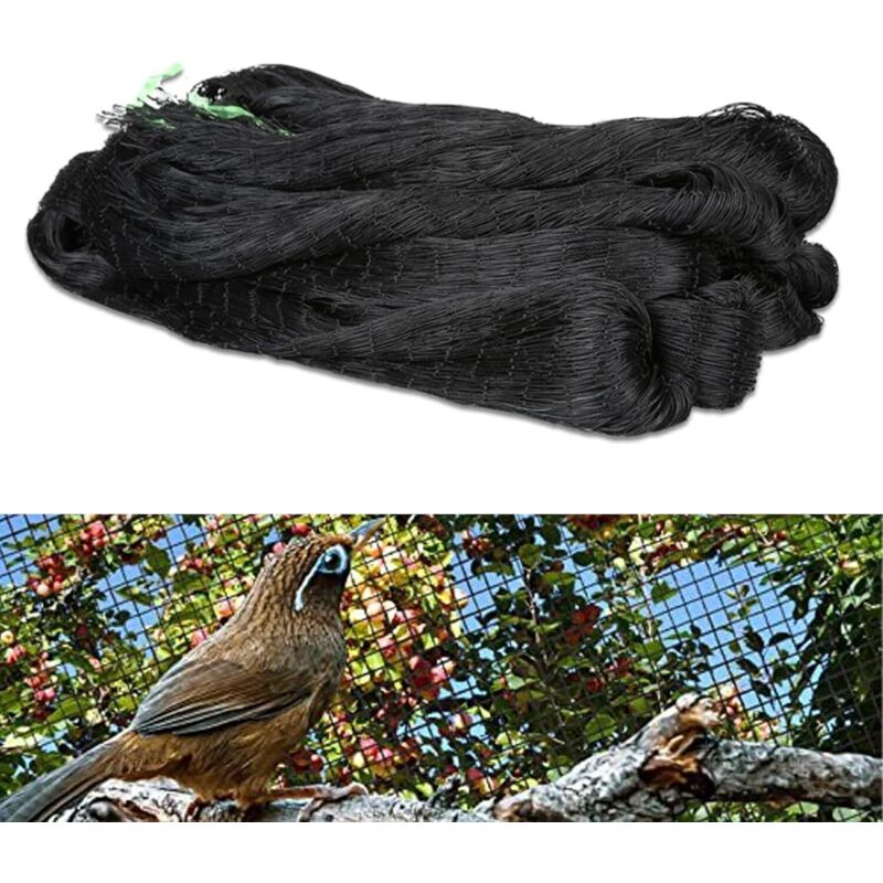 Maille Carrée 2,5cm Filet de Protection Anti-Oiseaux (5x10m) - Noir, Robuste pour Volière, Jardin, Plantes, Étangs, Fruits, Légumes.