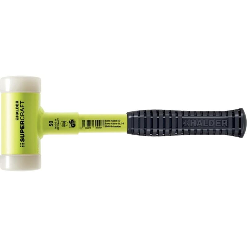 Marteau de protection Halder SUPERCRAFT sans rebond avec manche en tube d'acier incassable peint en jaune Ø 40 mm Nylon - 3377.140