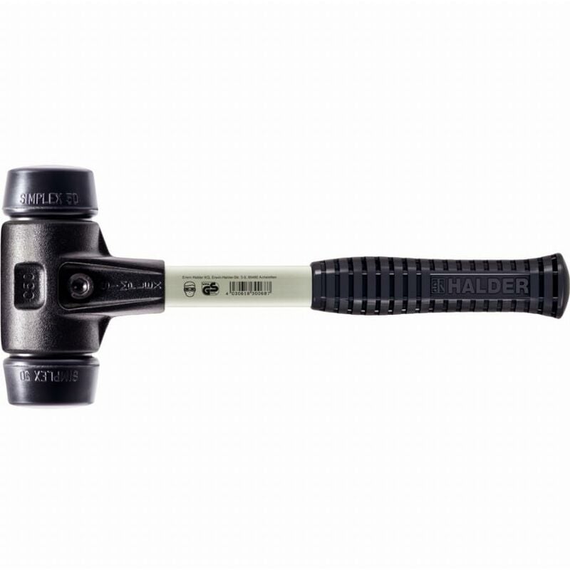 Halder - Maillet simplex Caoutchouc chargé avec boîtier en fonte malléable renforcée et manche en fibre de verre - D=30 mm - 3702.030