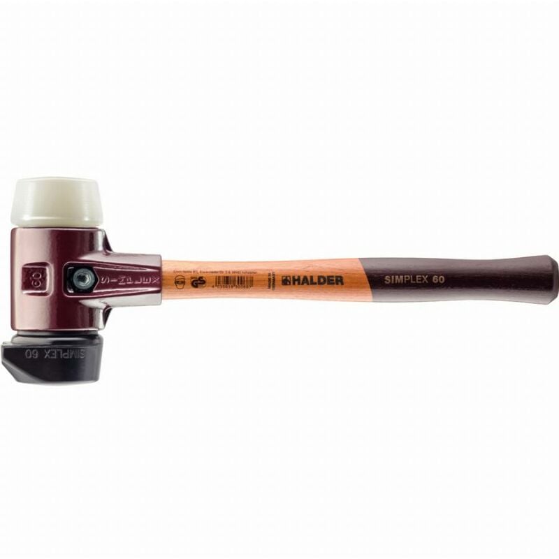 Maillet Halder simplex Caoutchouc chargé, avec pied intégré / nylon, avec boîtier en fonte malléable et manche en bois de haute qualité - D=80 mm
