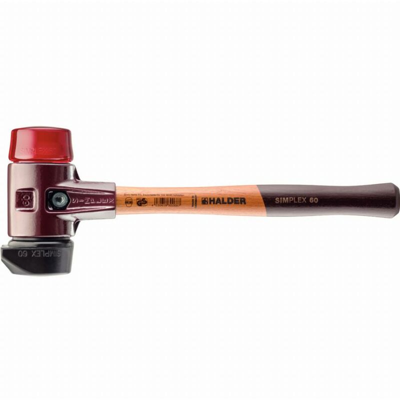Maillet Halder simplex Caoutchouc chargé, avec pied intégré / plastique, avec boîtier en fonte malléable et manche en bois de haute qualité - D=60 mm
