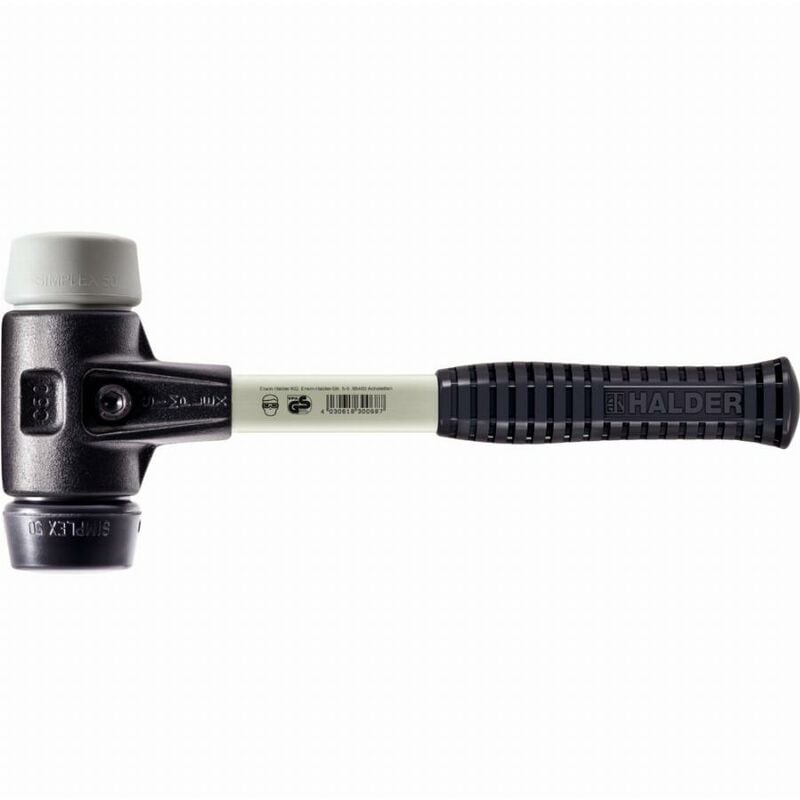 Maillet Halder simplex caoutchouc chargé / tpe moyen avec boîtier en fonte malléable renforcée et manche en fibre de verre - D=40 mm - 3723.040