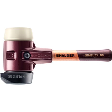 Maillet HALDER SIMPLEX Caoutchouc chargé, avec pied intégré / nylon, avec boîtier en fonte malléable et manche en bois de haute qualité - D=80 mm - Manche extra-court - 3028.282