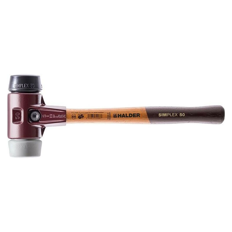 Halder - Marteau de protection simplex avec boîtier en fonte malléable et manche en bois, composition de caoutchouc