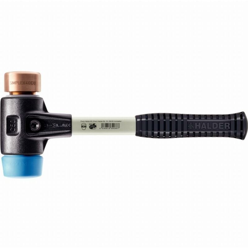 Maillet Halder simplex tpe souple / cuivre avec boîtier en fonte malléable renforcée et manche en fibre de verre - D=40 mm - 3714.040
