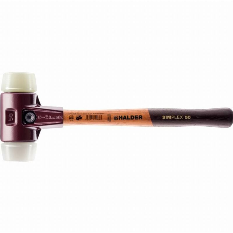 Maillet Halder simplex Superplastique / nylon avec boîtier en fonte malléable et manche en bois - D=40 mm - 3078.040