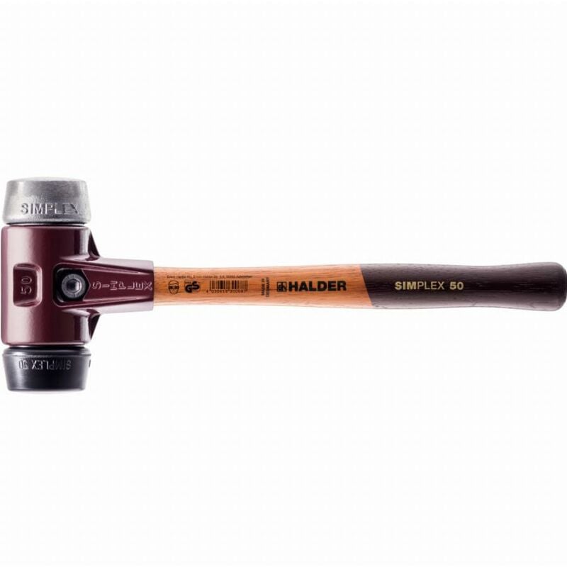 Maillet HALDER SIMPLEX Caoutchouc chargé / métal doux avec boîtier en fonte malléable et manche en bois - D=50 mm - 3029.050