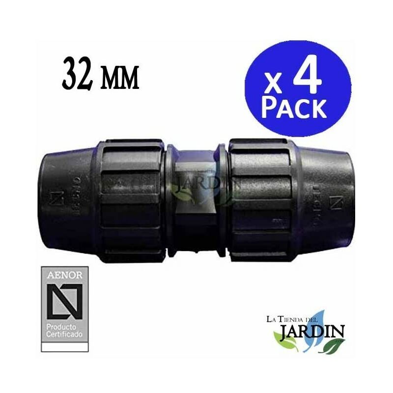 4 x Manchon compression 32 x 32 mm. Produit en plastique pe pour tuyau d'eau et arrosage 32mm