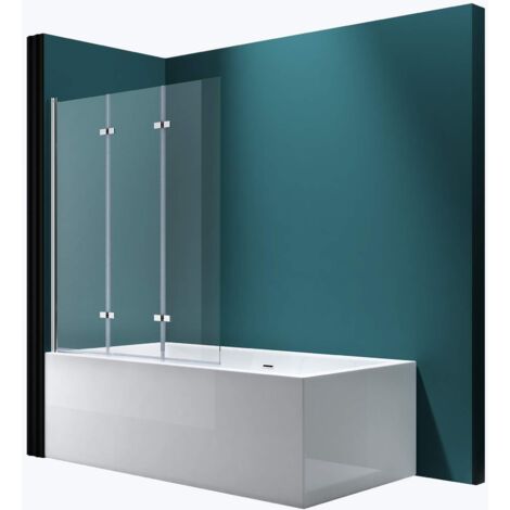 Mai&Mai - Paralume per vasca da bagno, trasparente, 130 x 140 cm, 3 tapparelle per doccia, in vetro ESG con rivestimento Nano, Easy Clean C116L