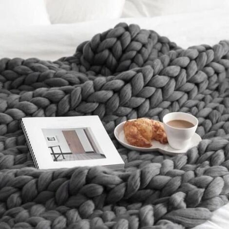 Main Chunky tricoté couverture laine épaisse volumineux Throw Throw gris foncé 100  120cm doux et confortable