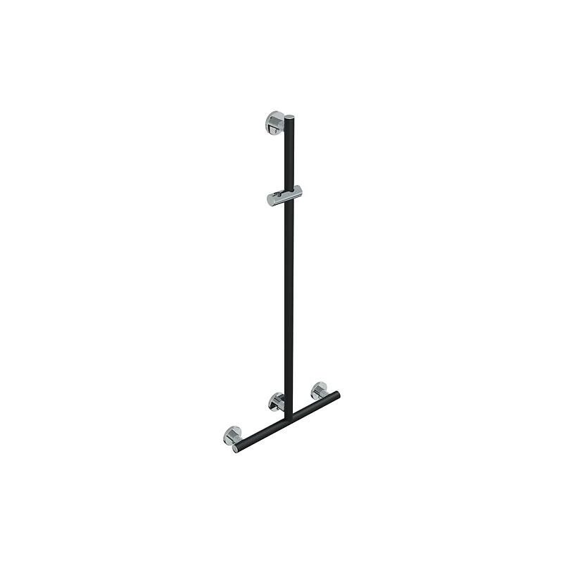 Main courante de douche avec barre de douche Elida Plus noir mat chromé LxHxP:500x1200x87mm