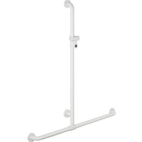Main courante de douche Hewi série 801 avec barre de douche, 762x1250mm, blanc pur