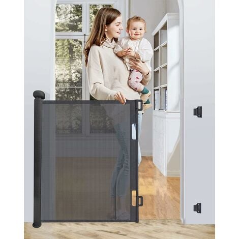 HENGMEI Barrière sécurité bébé (0 à 140 cm) Extensible et Enroulable d' Escaliers et Portes, Noir