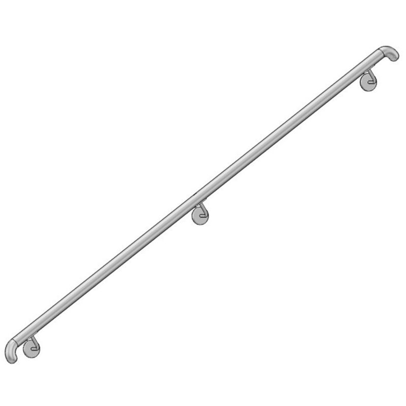 Main courante escalier murale inox 304 en kit longueur 2,5 m crosses ergonomiques