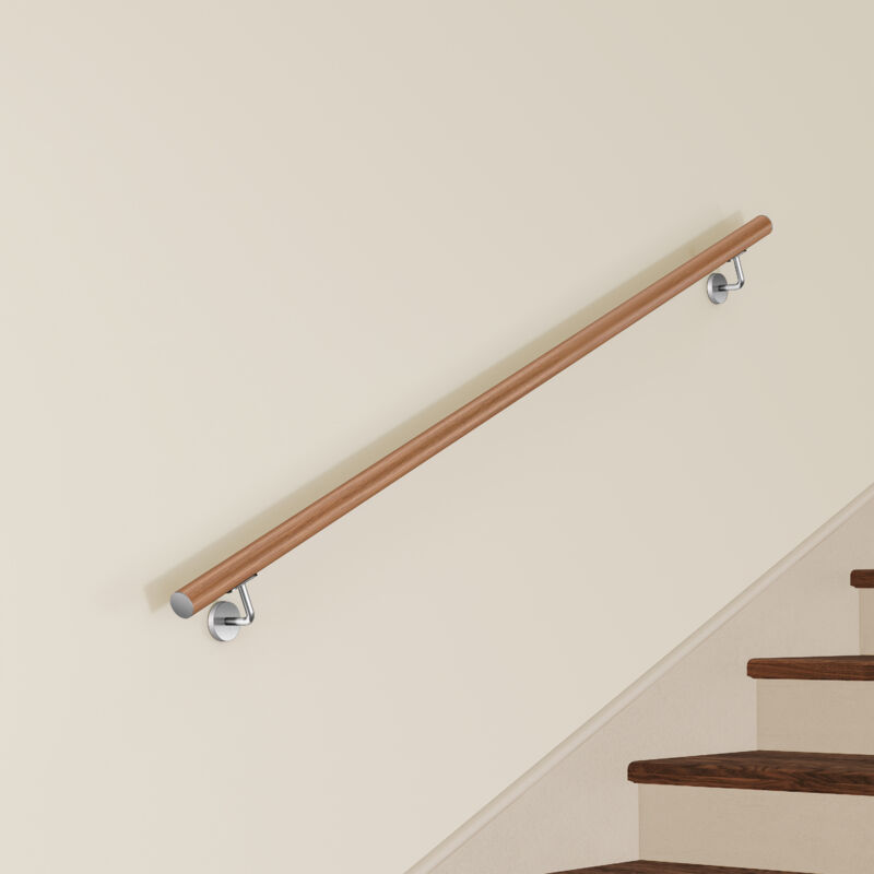 Main Courante Murale pour Escalier en Inox 304 Design bois naturel - Rampe Escalier 180 cm avec Supports Fixation et Embouts Inclus