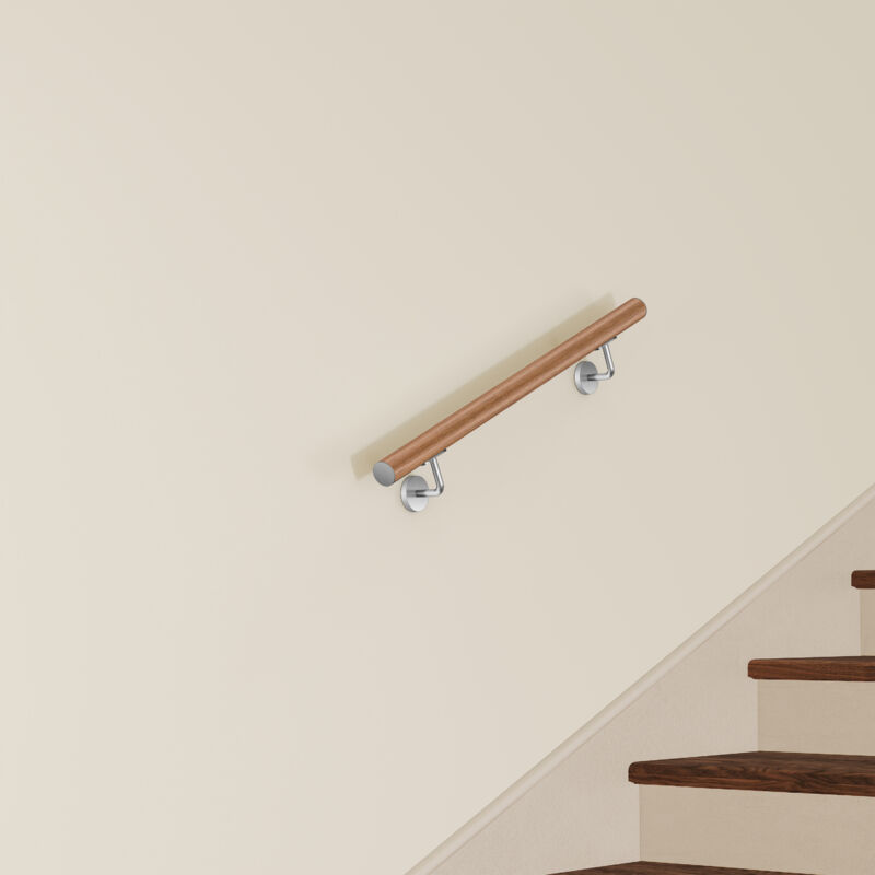 Main Courante Murale pour Escalier en Inox 304 Design bois naturel - Rampe Escalier 80 cm avec Supports Fixation et Embouts Inclus