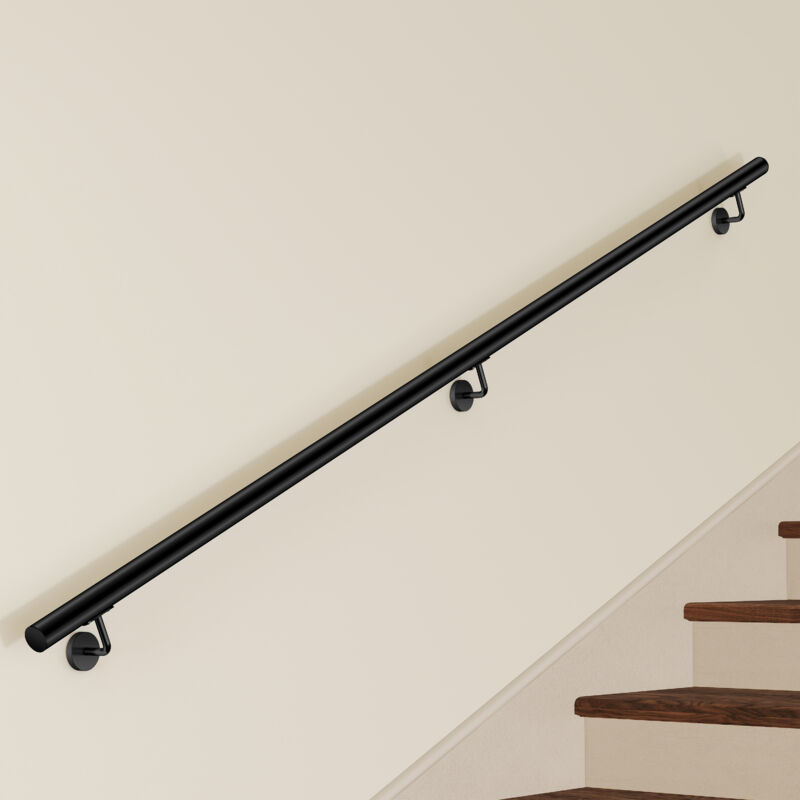Main Courante Murale pour Escalier en Inox 304 noir - Rampe Escalier 240 cm avec Supports Fixation et Embouts Inclus - Usage Intérieur & Extérieur
