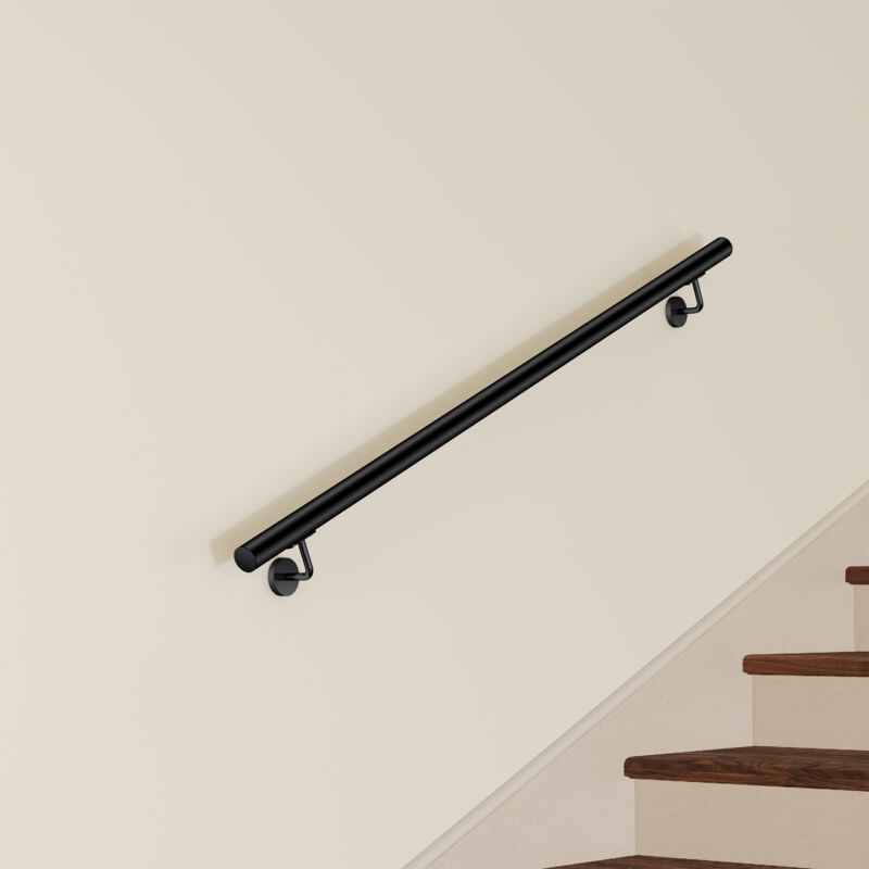 Main Courante Murale pour Escalier en Inox 304 noir - Rampe Escalier 150 cm avec Supports Fixation et Embouts Inclus - Usage Intérieur & Extérieur