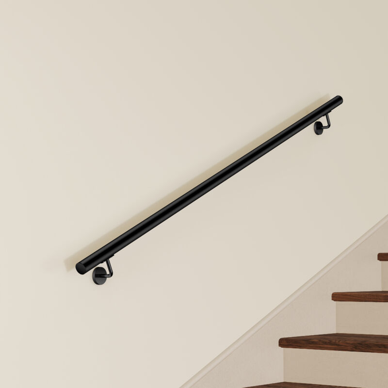 Main Courante Murale pour Escalier en Inox 304 noir - Rampe Escalier 180 cm avec Supports Fixation et Embouts Inclus - Usage Intérieur & Extérieur