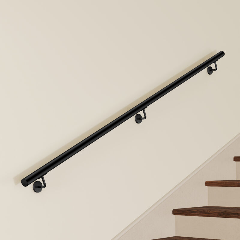 Main Courante Murale pour Escalier en Inox 304 noir - Rampe Escalier 220 cm avec Supports Fixation et Embouts Inclus - Usage Intérieur & Extérieur