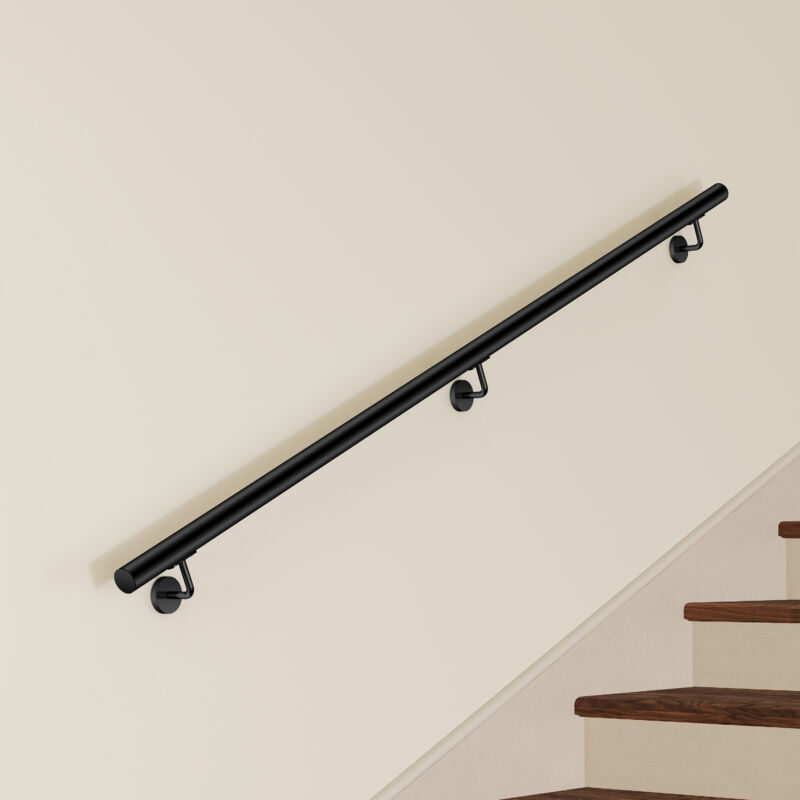 Main Courante Murale pour Escalier en Inox 304 noir - Rampe Escalier 200 cm avec Supports Fixation et Embouts Inclus - Usage Intérieur & Extérieur
