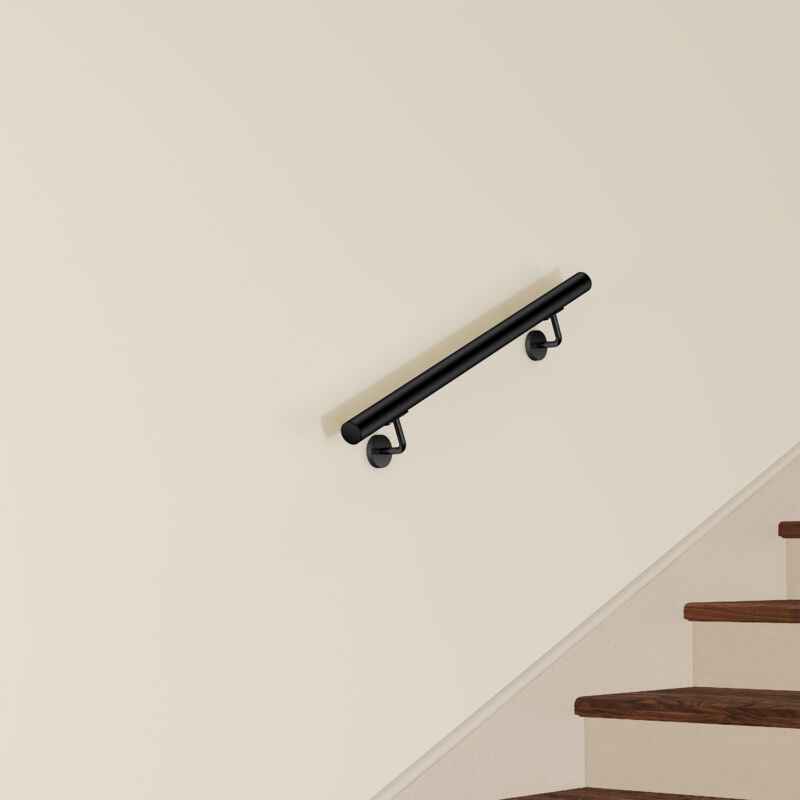 Main Courante Murale pour Escalier en Inox 304 noir - Rampe Escalier 80 cm avec Supports Fixation et Embouts Inclus - Usage Intérieur & Extérieur