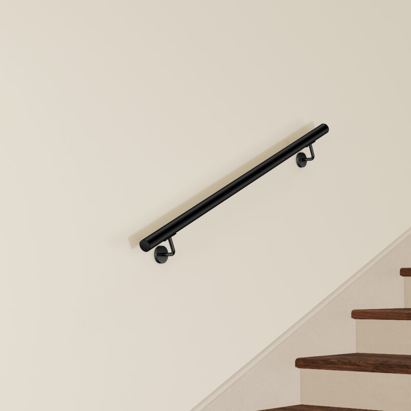 Main Courante Murale pour Escalier en Inox 304 noir - Rampe Escalier 120 cm avec Supports Fixation et Embouts Inclus - Usage Intérieur & Extérieur