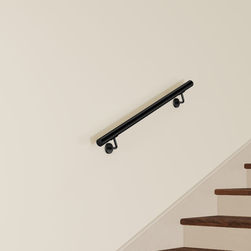 Main Courante Murale pour Escalier en Inox 304 noir - Rampe Escalier 100 cm avec Supports Fixation et Embouts Inclus - Usage Intérieur & Extérieur