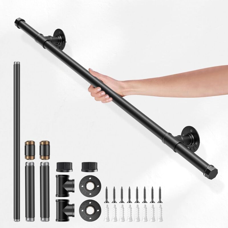 Main Courante pour Escalier, Couleeur Rampe Escalier Intérieur Exterieur Galvanisation Industrielle Antidérapante Poignée Rambarde de Sécurité