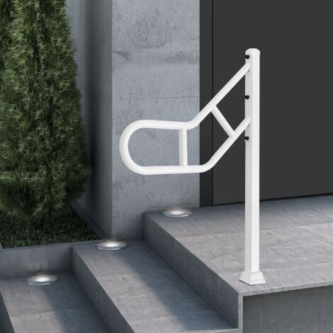 Main courante simple pour 1 à 3 marches extérieures, mains courantes métalliques courbées, rampe d'escalier en fer forgé à fixation au sol, mains courantes en U, 23,3 x 36 pouces, blanc