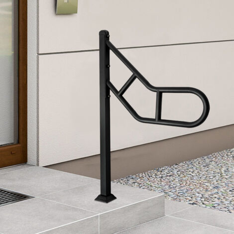 Main courante simple pour 1 à 3 marches extérieures, mains courantes métalliques courbées, rampe d'escalier en fer forgé à fixation au sol, mains courantes en U, 23,3 x 36 pouces, noir
