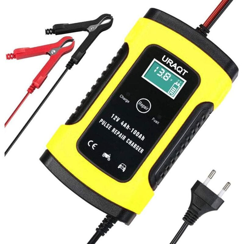 Mainteneur de Chargeur de Batterie Intelligent 12V 6A, Chargeur de Batterie Intelligent avec LCD Tactile Écran, Reconditionnement Multiple et