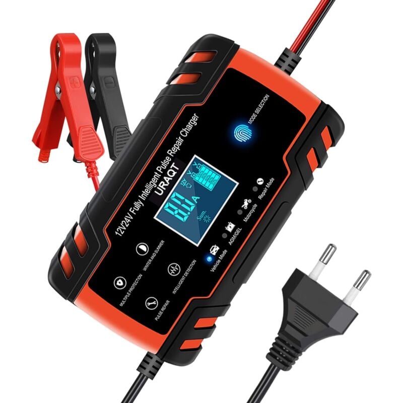 Roleader - Mainteneur de Chargeur de Batterie Intelligent 8A 12V/24V avec lcd Tactile Écran Protections Multiples de Réparation pour Voiture,
