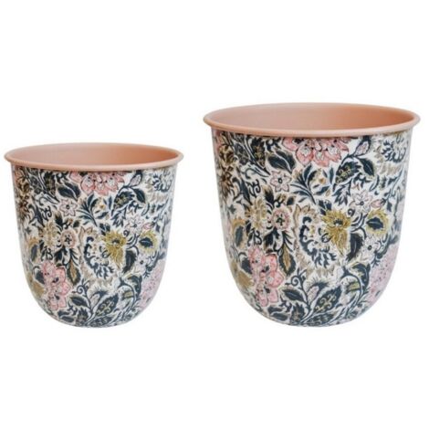 Maisie Vintage Floral Pattern Blush Planter (Set of 2) - Metal - Pink