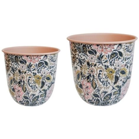 Maisie Vintage Pattern Blush Planter (Set of 2) - Metal - Pink
