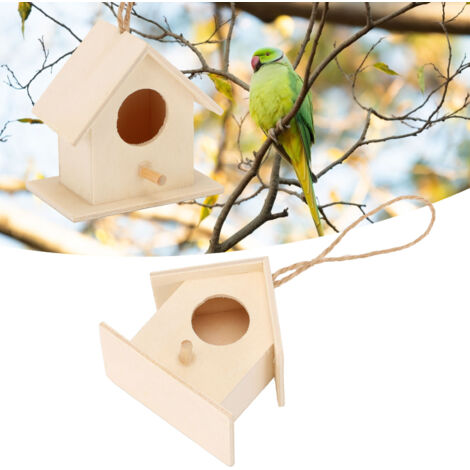 Maison à oiseaux  Ensemble de 4 nichoirs en bois naturel pour jardin décoratif DIY avec crochet de suspension  Dimensions compactes pour petits oiseaux