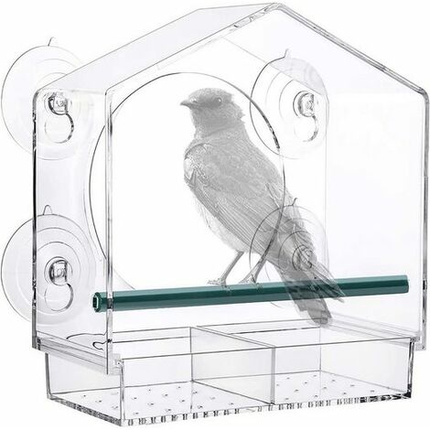 MiaoMa Mangeoire à oiseaux pour fenêtre avec ventouse extra forte pour  petits oiseaux, en acrylique transparent en forme de maison avec bac à  graines