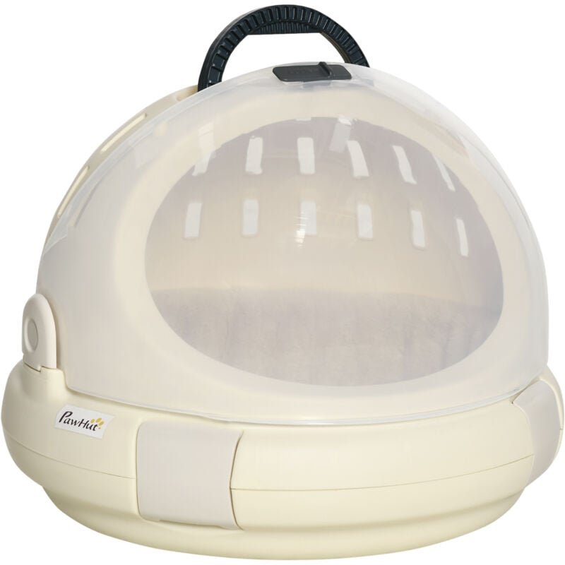 Maison chat - niche chat portable avec poignée - sac de transport chat verrouillable - coussin amovible inclus - dim. ø 41 x 35,2H cm - pp beige