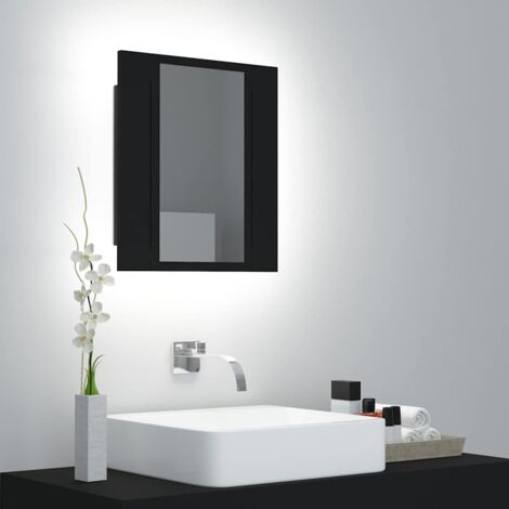 Maison Chic – Armoire murale de salle de bain à miroir LED noir 40x12x45 cm – Éclairage RVB – Bois d'ingénierie – 2 étagères intérieures - Chic-444743