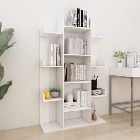 Maison Chic – Bibliothèque étagère blanche 86x25,5x140 cm – Aggloméré – 13 compartiments – Construction robuste et stable – Fixation murale incluse