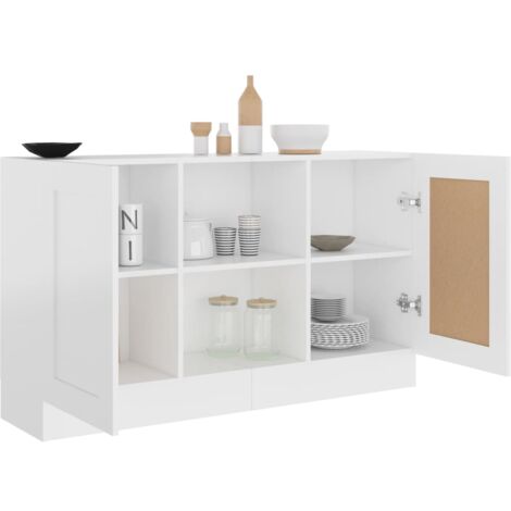 Maison Chic – Buffet bahut blanc 120x30,5x70 cm – Aggloméré de qualité – 2 portes et compartiments – Facile à nettoyer avec chiffon humide