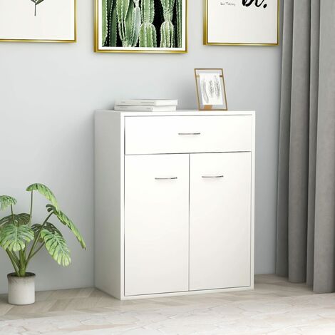 Maison Chic – Buffet bahut blanc aggloméré 60 x 30 x 75 cm – 2 portes et 1 tiroir – Design minimaliste pour rangement élégant
