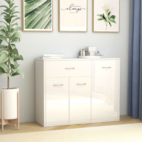Maison Chic – Buffet bas blanc brillant 88x30x70 cm – Meuble de rangement aggloméré avec 1 tiroir et 3 portes – Design minimaliste durable