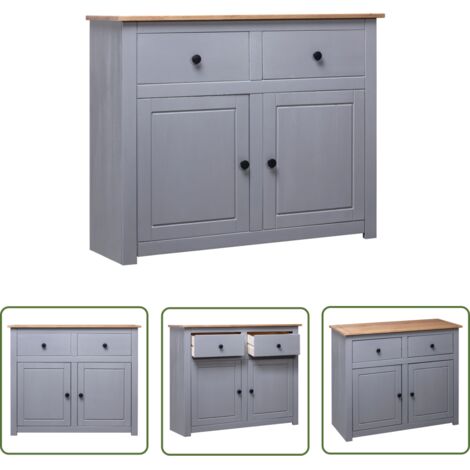 Maison Chic – Buffet bas en bois de pin massif gris 93x40x80 cm – 4 tiroirs et 2 portes – Meuble de rangement décoratif pour salon